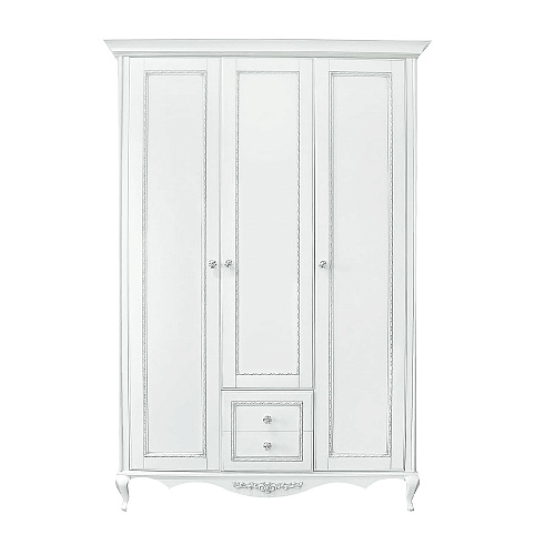 Шкаф 3 дверный Неаполь, Белый/Патина Серебро без структуры дерева