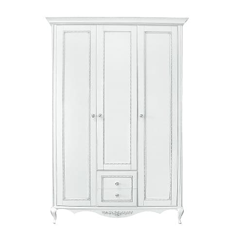 Шкаф 3 дверный Неаполь, Белый/Патина Серебро без структуры дерева