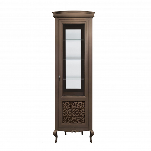 Витрина 1 дверная правая с декором Портофино, Кварц/Патина коричневая