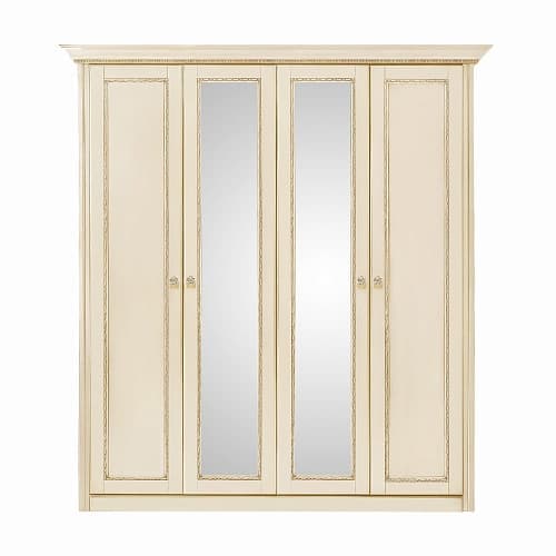 Шкаф 4 дверный с зеркалами Палермо Ваниль/Патина Золото со структрой дерева