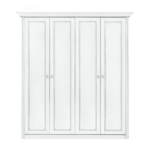Шкаф 4 дверный Палермо Белый/Патина Серебро со структурой дерева