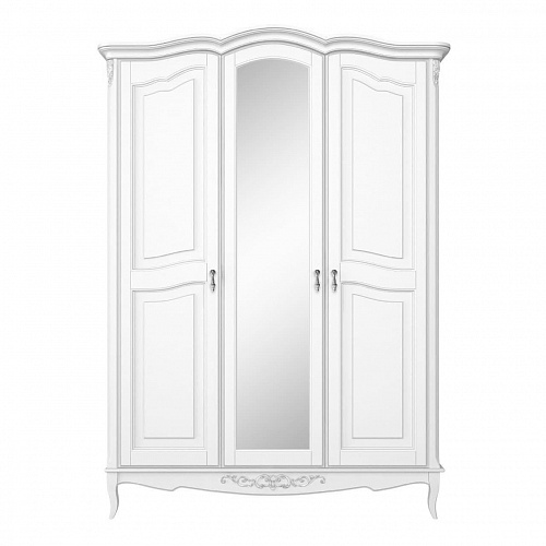 Шкаф 3х створчатый с зеркалом Тиволи, Белый/Патина Серебро
