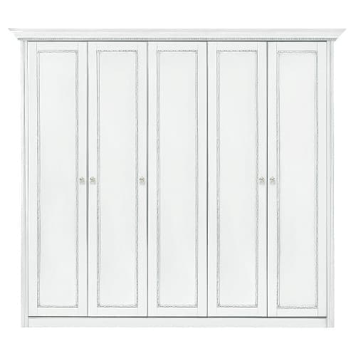Шкаф 5 дверный Палермо Белый/Патина Серебро со структурой дерева