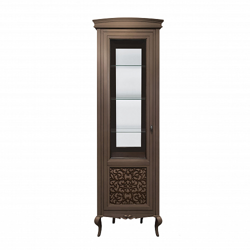 Витрина 1 дверная левая с декором Портофино, Кварц/Патина коричневая