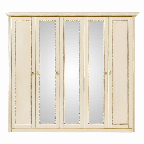 Шкаф 5 дверный с зеркалами Палермо Ваниль/Патина Золото со структрой дерева
